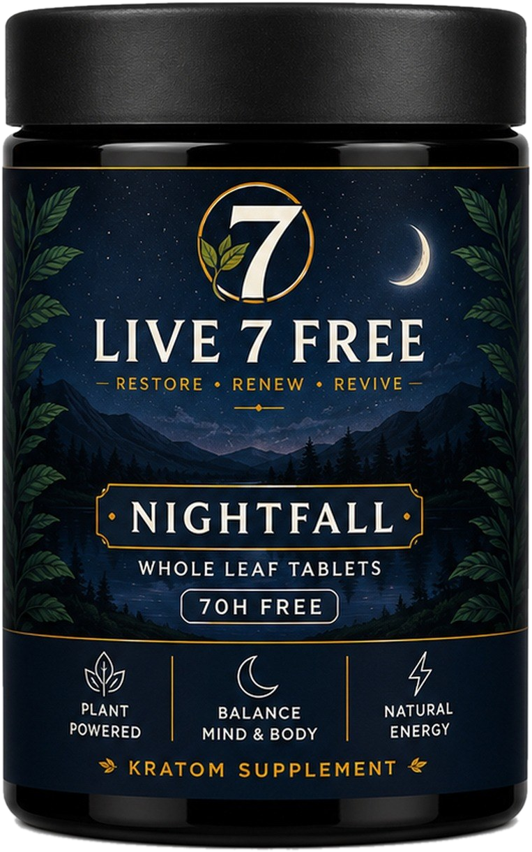 Live 7 Free Nightfall red vein whole leaf kratom tablets