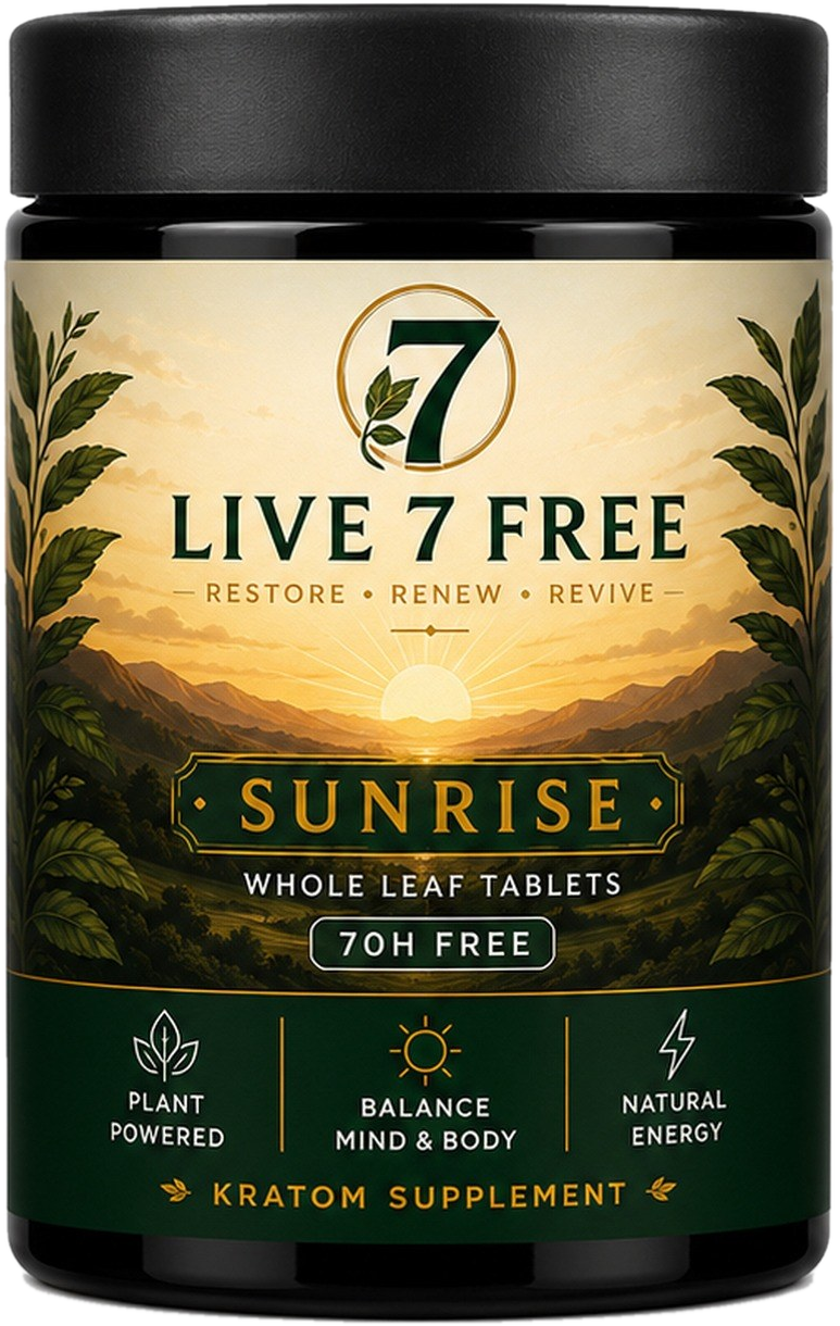 Live 7 Free Sunrise white vein whole leaf kratom tablets