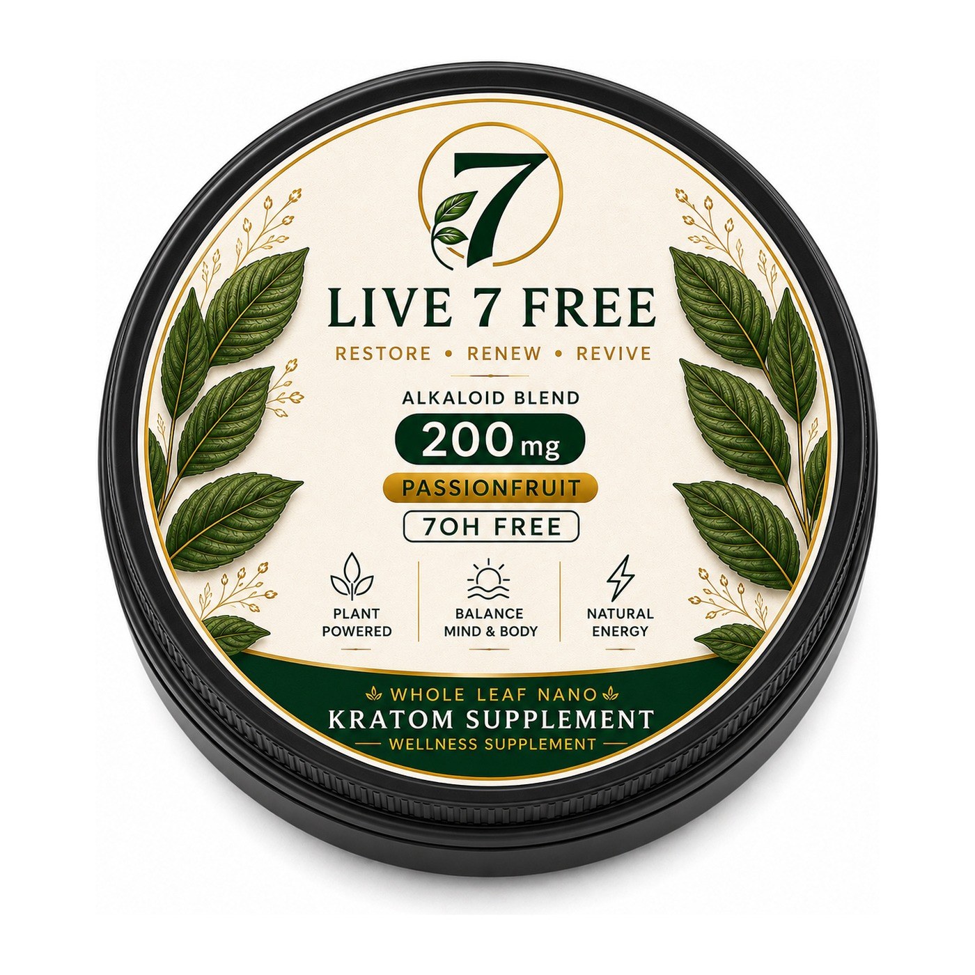 Live 7 Free Nano whole leaf kratom tablets, 20 count tin