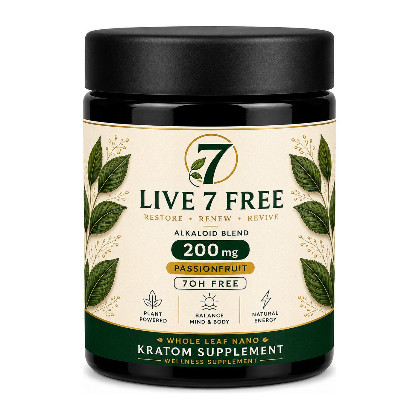Live 7 Free Nano whole leaf kratom tablets, 50 count jar