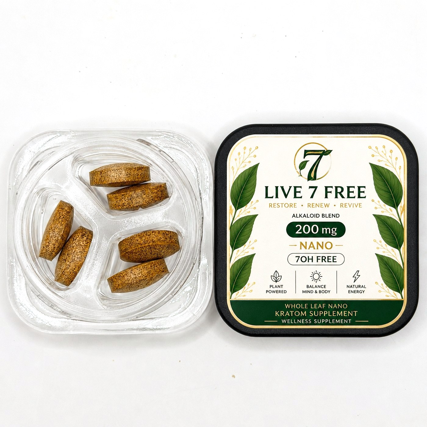 Live 7 Free Nano 6 count child resistant container, open