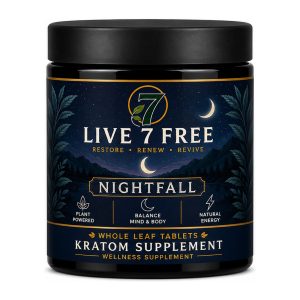 Live 7 Free Nightfall red vein whole leaf tablets jar, front label